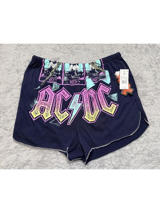 Pants - Women's AC/DC Pull-On Pocket Graphic Shorts - Navy Blue 1X